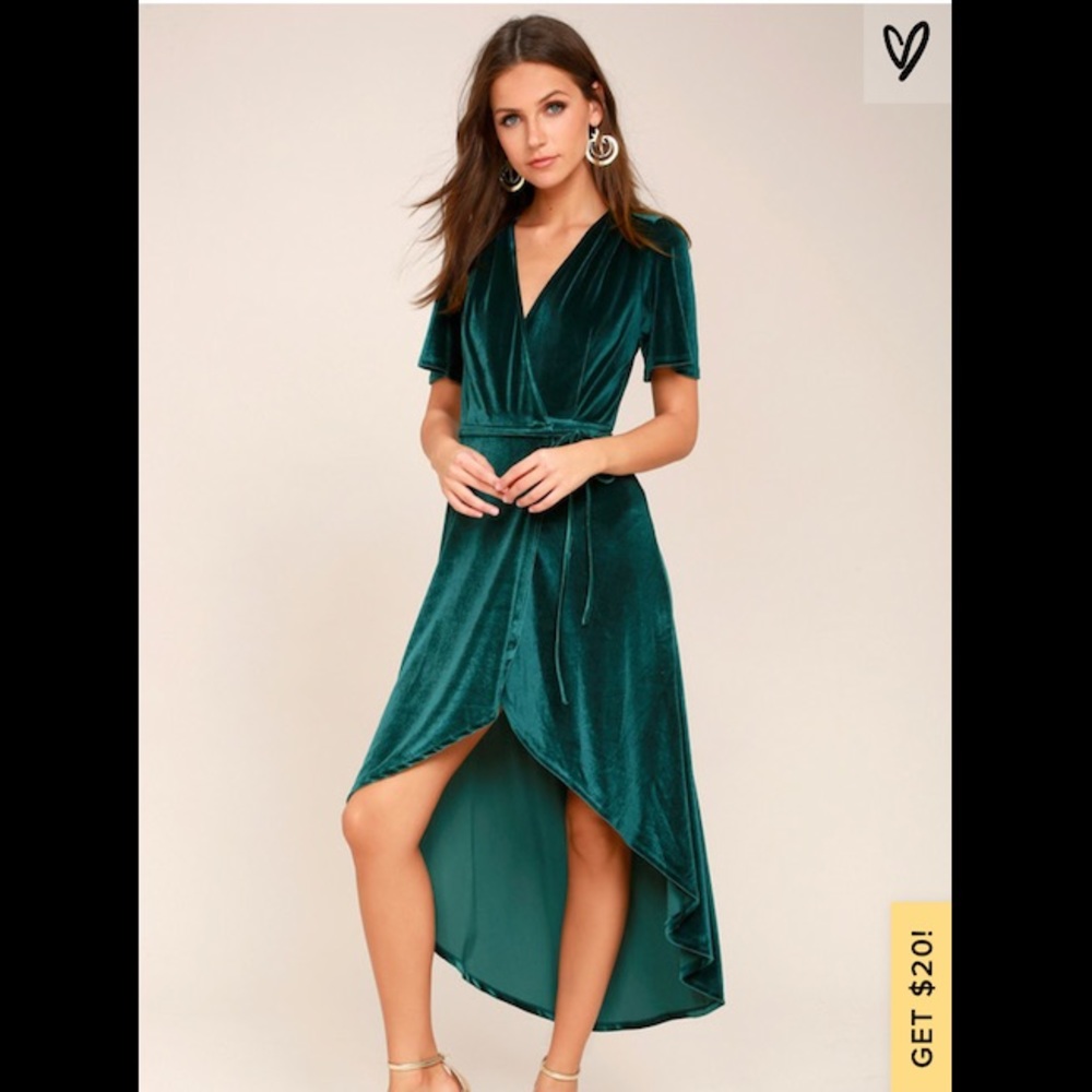 Teal Velvet High-Low Wrap Dress